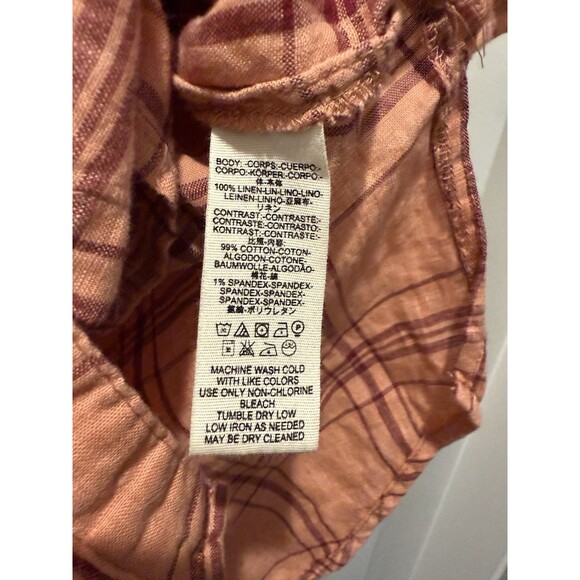 Women’s Free People No Limits Plaid Linen Shirt Button Down Peach Long Sleeve XS - Picture 6 of 8